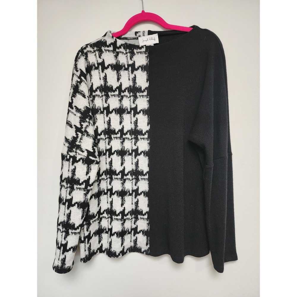 Joseph Ribkoff Womens Houndstooth Split Knit Top Black‎ White Size 8 234137
